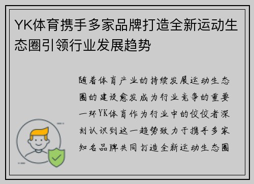 YK体育携手多家品牌打造全新运动生态圈引领行业发展趋势